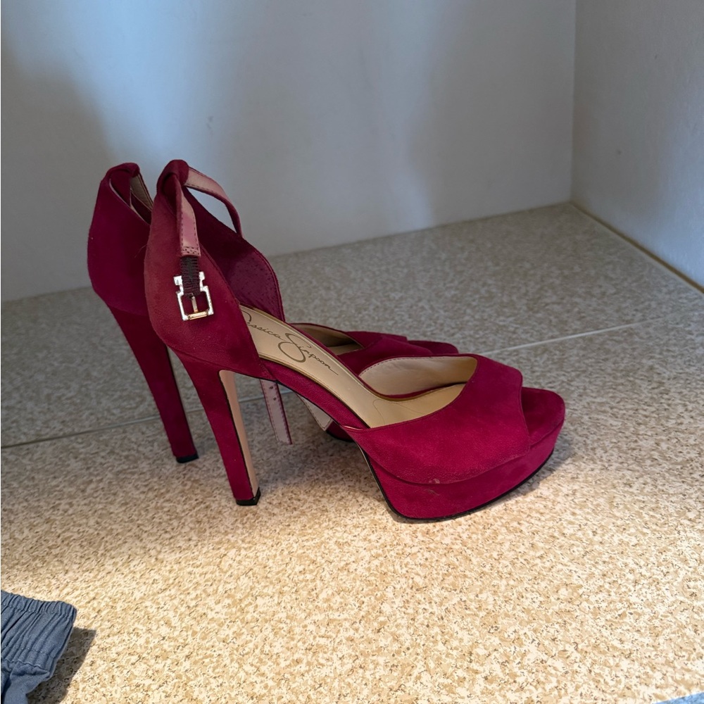 Elegant Red Suede Women's Heels